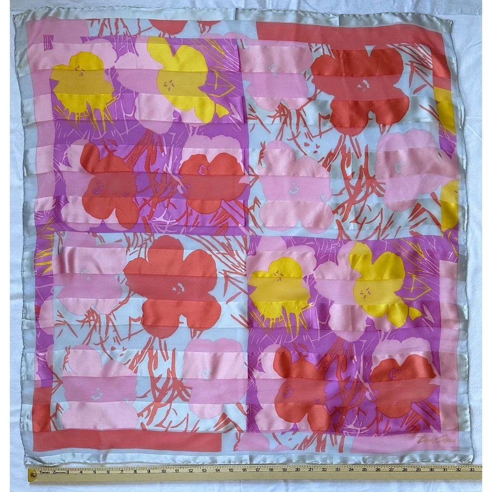 Tino Cosma Vintage 100% Silk Scarf 33x33 Floral Pop Art Colorful Retro Funky